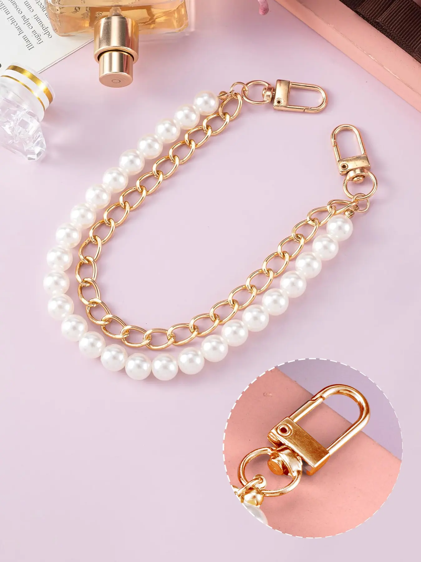 Imitation Pearl Purse Chain, Light Gold/silver Color Handbag Straps, Metal Shoulder Crossbody Bags, Short Handle Replacement Charms, DIY Purse Making, Fashionable Chain Strap, Bag Accessories