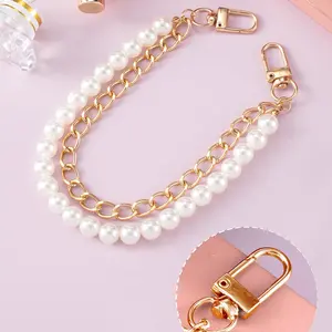 Imitation Pearl Purse Chain, Light Gold/silver Color Handbag Straps, Metal Shoulder Crossbody Bags, Short Handle Replacement Charms, DIY Purse Making, Fashionable Chain Strap