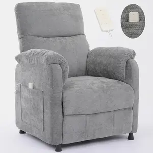 Electric Nursery Recliner Chair with Remote Control, Blue Power Recliner Chairs with Side Pockets. Small RecinerChairs for Adults, Mini Reclining Chair for Bedroom Living Room