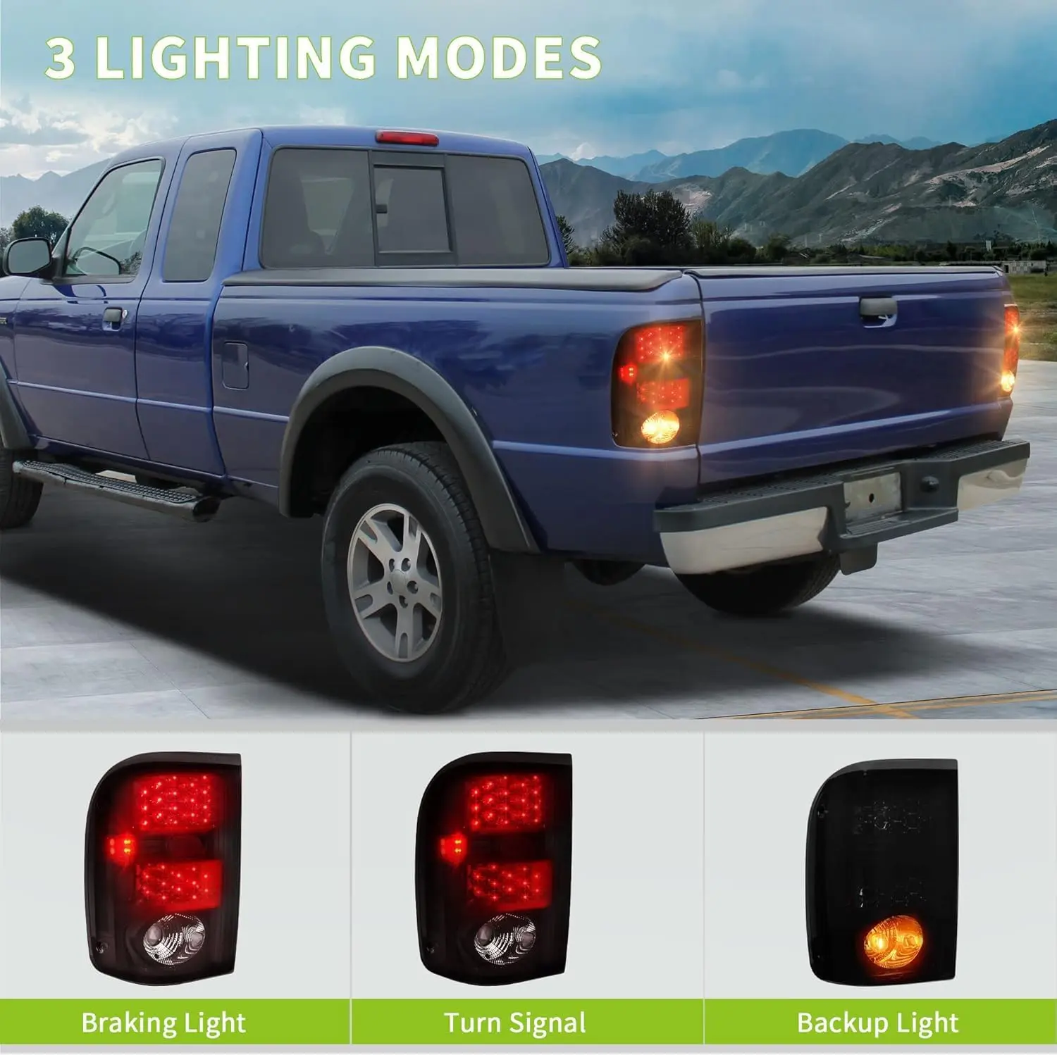 OEDRO LED Tail Lights Compatible with Ford Ranger 2001-2005, Tail Lamps Black Smoke Replacement Assembly Left + Right Pair