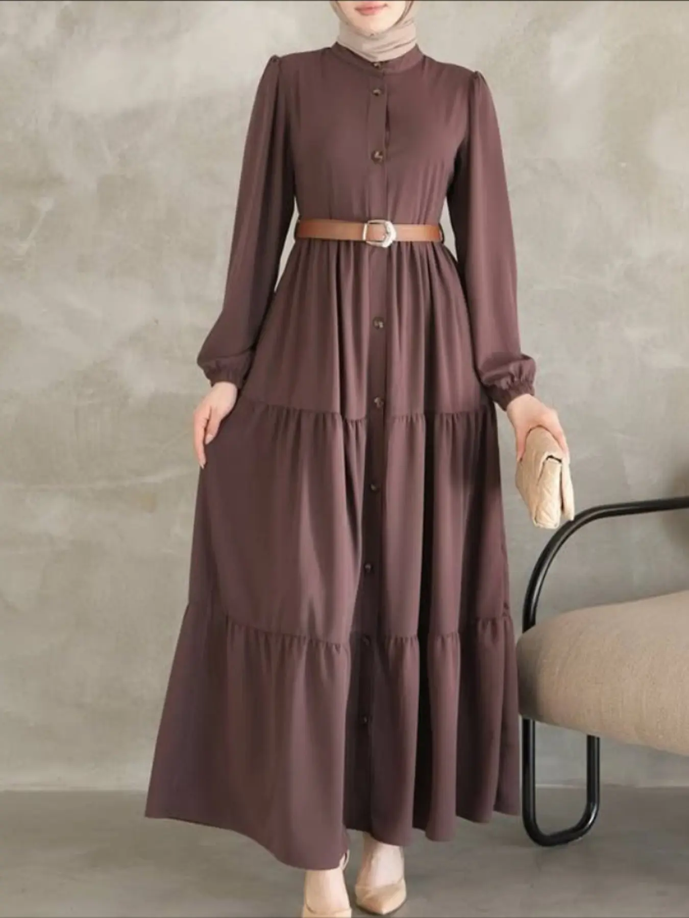 Women's Casual Long Sleeve Fitted Dress, Elegant Stand Collar Ruched Plain  Color, All Seasons Fashion, Daily Wear, Classy Modest Dresses, Modest Style  Dress - TikTok Shop
