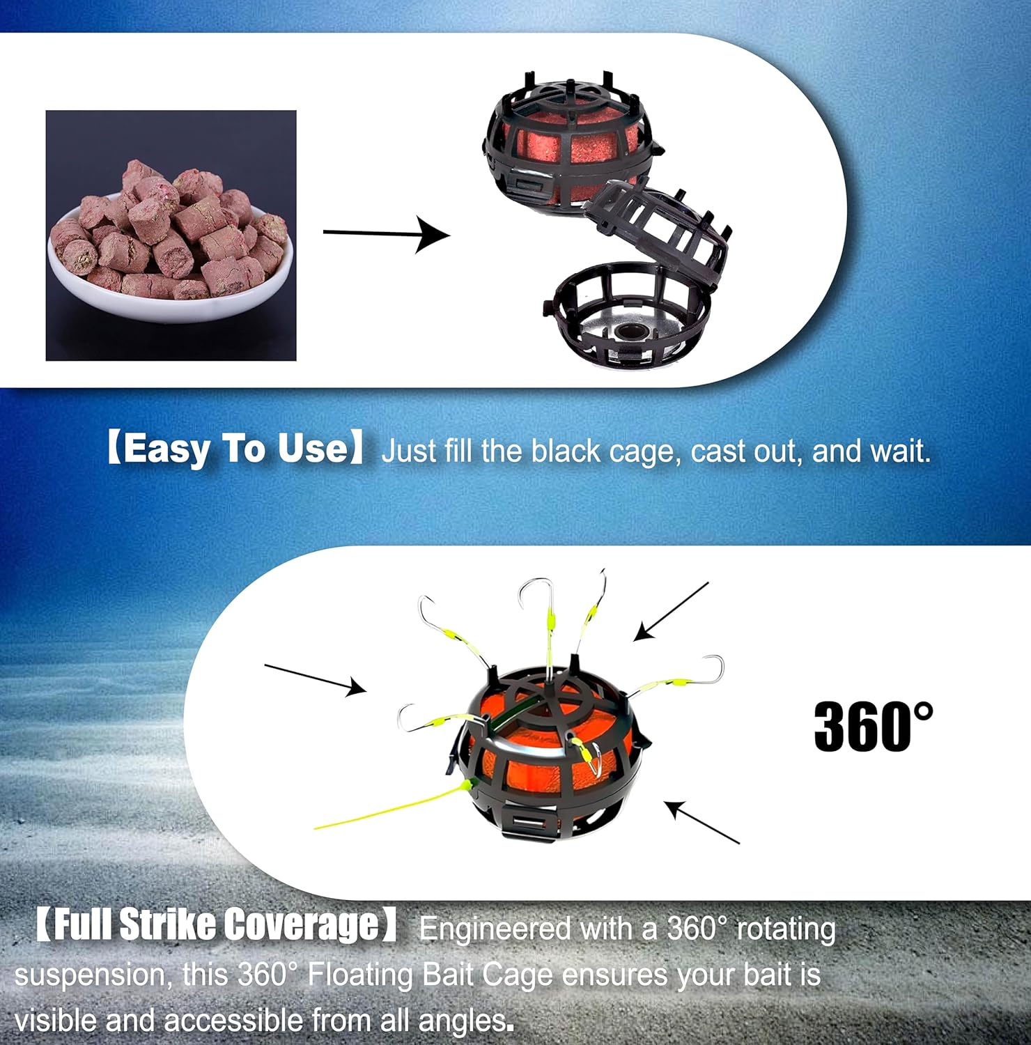 BTF High-Carbon Steel Anti-Snag Off-Bottom Mine Hooks, Pre-Tied Upward Carp Feeder Rig with Bait Cage, Easy Bottom Casting Fishing Gear Accessories for Freshwater Carp Catfish Bass Pole/Baitcaster Fishing