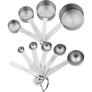 Measuring Cups and Spoons Set 10, 18/8 Stainless Steel Measuring Cups and Spoons Set for Baking & Kitchen, Metric &  Metal 4 Measuring Cups and 5 Measuring Spoons with 1 Leveler