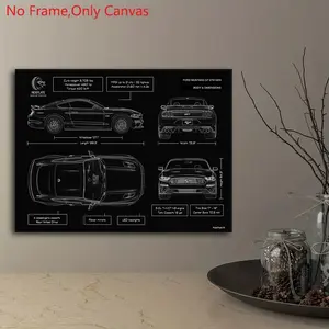 1 piece/set frameless canvas painting print poster,Classic retro technical drawing blueprint art,Ford Mustang GT 6th Gen,perfect gift for muscle car lovers,ideal gift for home & office spaces,mural,wall decoration,room decor,Vintage Decor