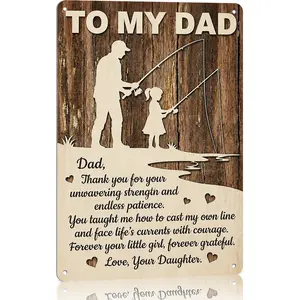 Vintage Rustic Aluminium Metal Fishing Sign Wall Decor, 8x12 in Family Love Wall Art for Dads - Indoor Man Cave, Father's Day Gift