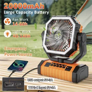 20000mAh Portable LED Camping Fan With Built-in Light - USB Rechargeable Outdoor Cooling Fan For Tents, Hiking, Fishing - Rugged Compact Design, Hiking Essentials, Sturdy Handle Feature, Camping Accessories