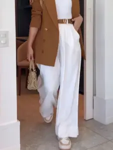 Women's High Waist Wide Leg Pants, Basic Slimming Commuter Suit Pants, Versatile Office Wear, Comfortable and Stylish