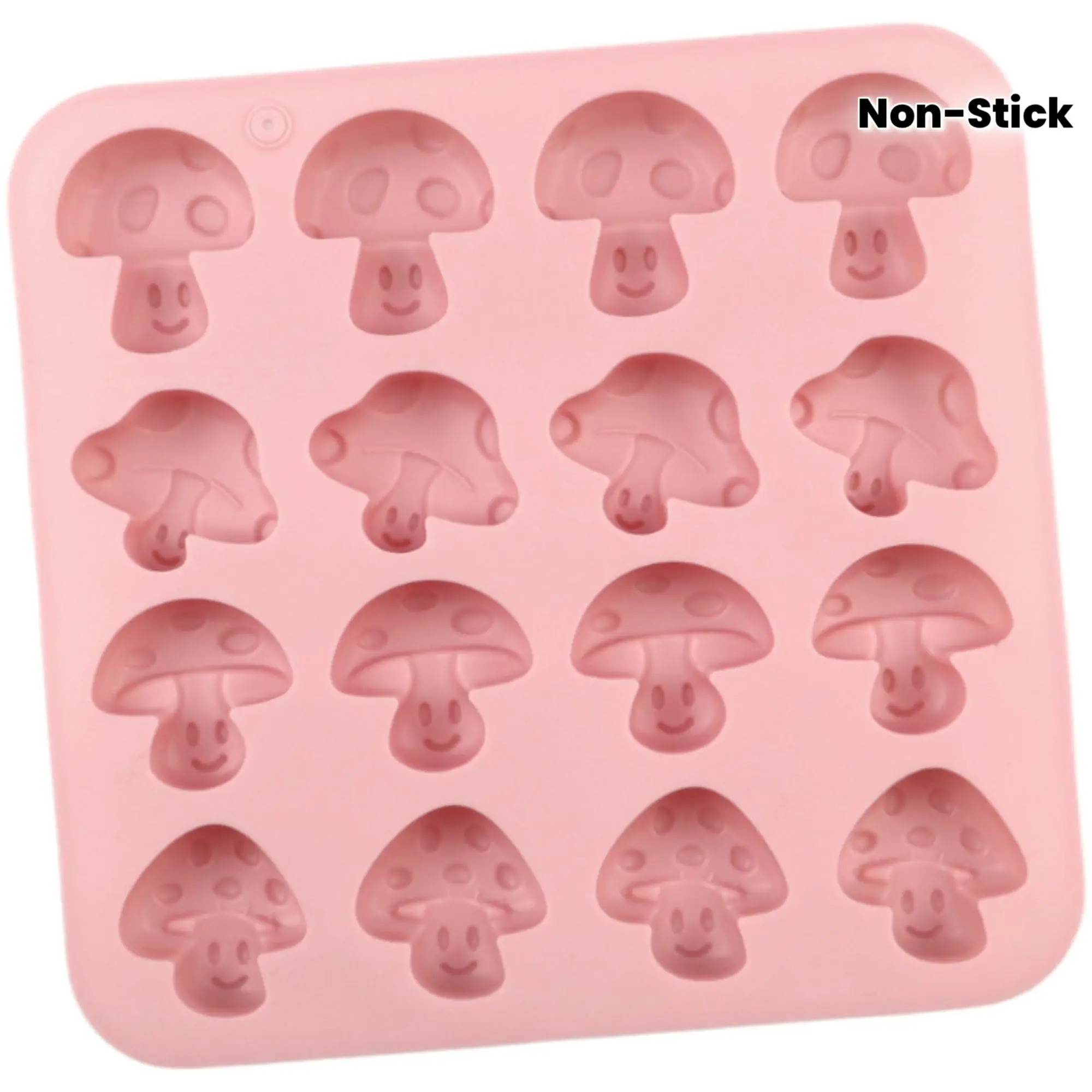 16-Cavity Food-Grade Non-Stick Mushroom Silicone Baking Mold - Cake Decorating, Chocolate, Candy, Fondant, Gummy Tool for Baking, DIY Crafts, Pink Kitchen Bakeware