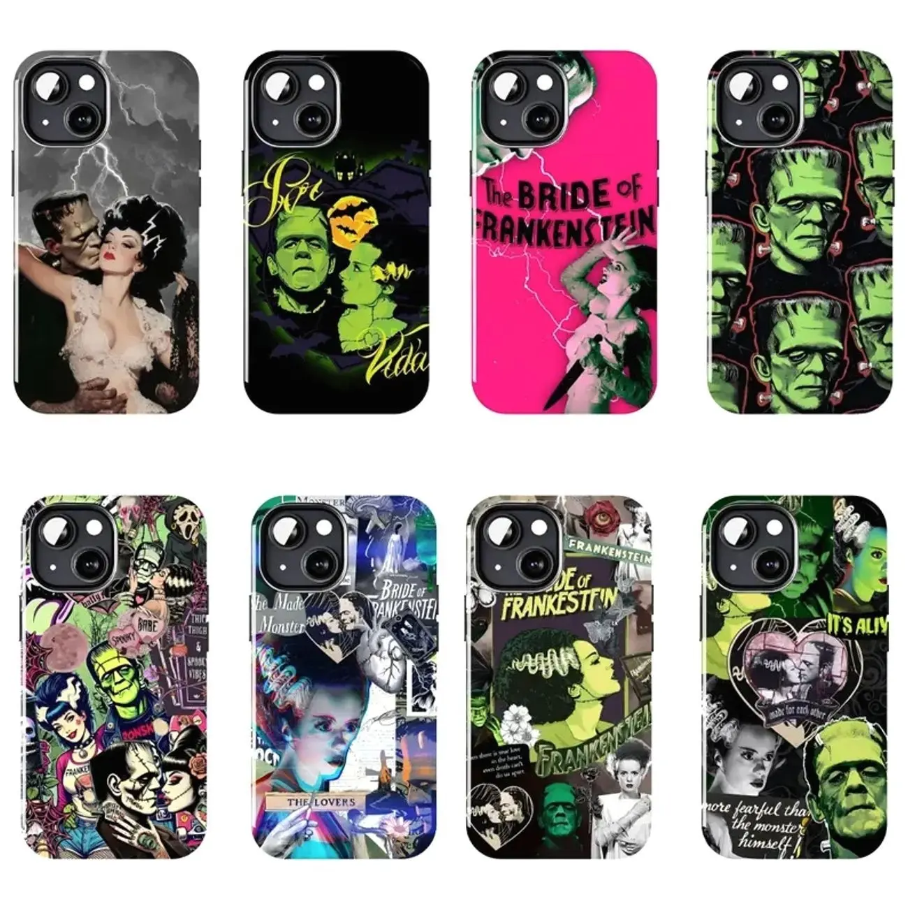 Gothic Horror Bride of Frankenstein Durable Phone Case Cover Compatible with iPhone X, 11, 12, 13, 14, 15, 16, 17 Plus Pro Promax & SS Galaxy S21-26 Series