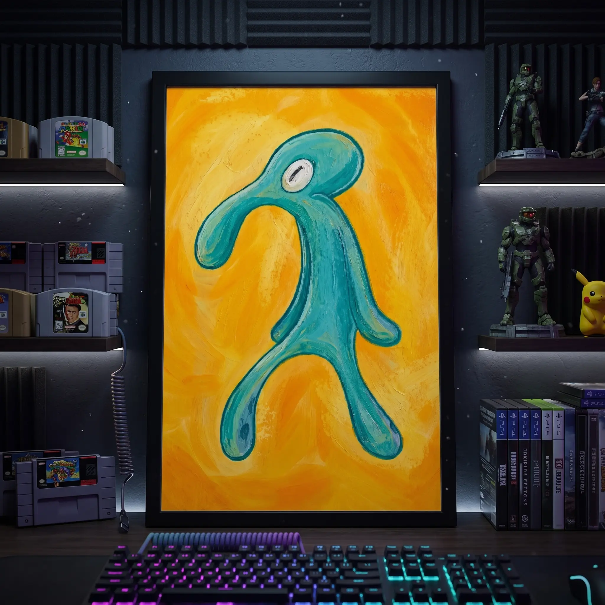Squidward Bold-and-Brash Canvas Poster, SpongeBob Comic Hero Print with Artistic Unique Design, Aesthetic Wall Decor for Dorm Rooms, Home Supplies