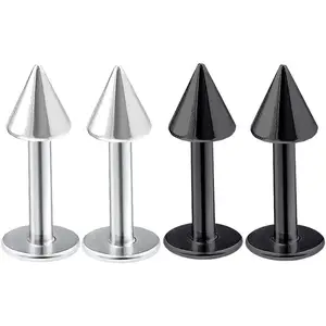 4 count 16g Labret Stud Lip Ring Cartilage Tragus Snakebite Monroe Triple Forward Helix Conch Medusa Lobe Black Spike Pick Size