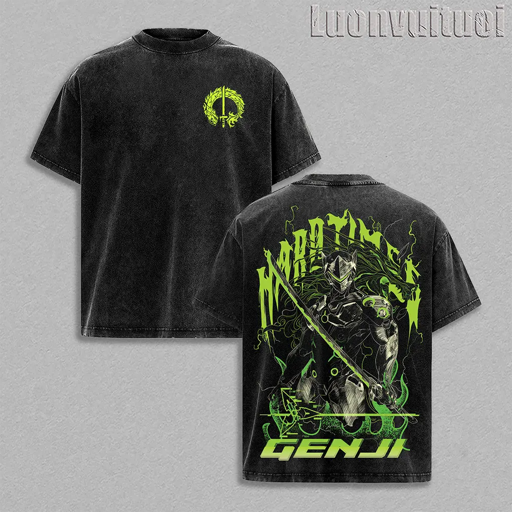 Genji Overwatch, Blizzard Collection Game Oversized Washed Tee Acid Washed Lightweight TSHIRT, Gift for him her Clothes Cotton
