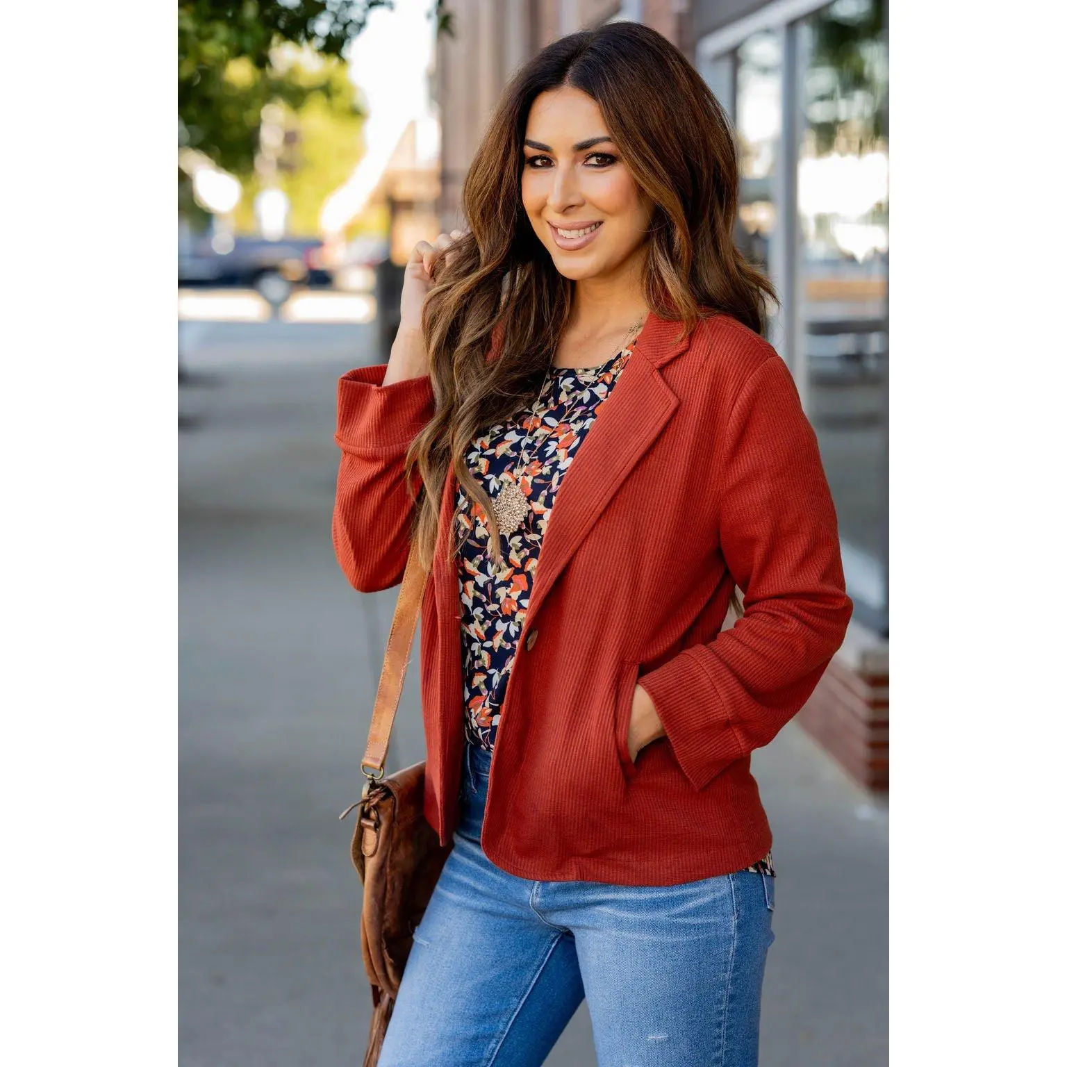 Ribbed Relaxed Sleeve Sweatshirt Blazer