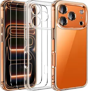 3 in 1 iPhone 17 Case with 2 Tempered Glass Screen Protector Military-Grade Drop Protection Transparent iPhone Air Case Clear