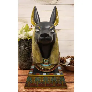 Black and Gold Large Ancient Egyptian God of The Dead Anubis Bust Statue 17.75"H