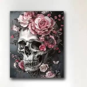 Floral Skull Aluminum Art Print, Floral Prints, Beautiful Illustrations, Artistic Rose Skull Digital Painting Kit, Unframed Living Room Wall Decor, Decoration, Birthday Holiday Gift Idea, Halloween