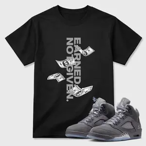 Unisex T-shirt To Match Sneakers Jordan 5 Wolf Grey - Earned Not Given. 100% Cotton for Casual Wear. Comfortable Summer Unisex T-Shirt to match Jordan Sneaker. Streetwear Style. urban outfitters