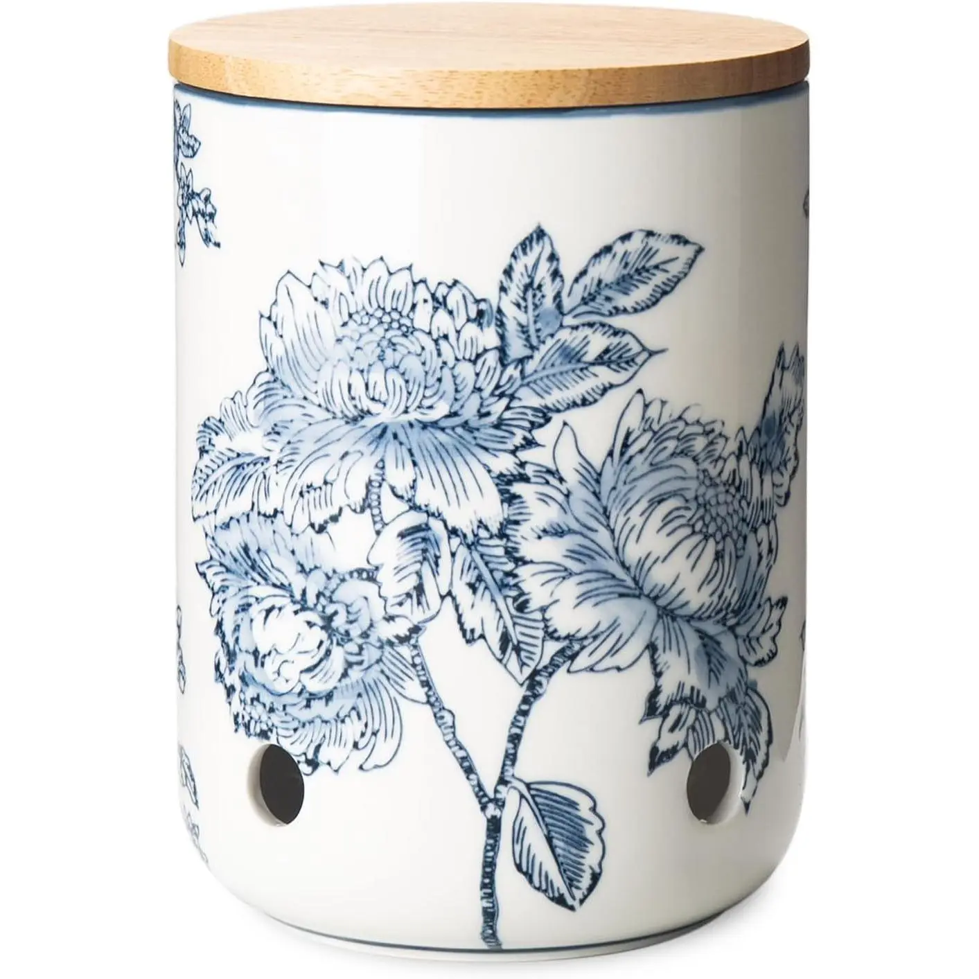 Garlic Keeper with Lid 40 Oz Large Garlic Holder Garlic Storage Container Blue and White