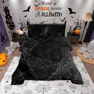 Spider Web Comforter Set,Black and White Bedding Set for Kids Girls Women Adults,Spider Comforter,Halloween Theme Quilted Duvet Set