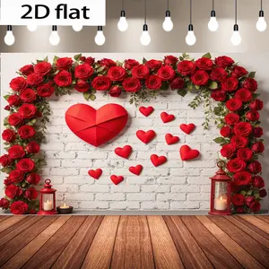 2D flat banner 1pcs background sign Printed wall decorations. Party background. Backdrop decorations. Red rose background. Warmth Photo Stand Props Gate Decor Indoor Outdoor Door Portrait Photography Studio Professional Photographer Video Backdrops