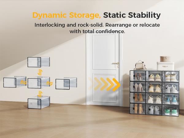 Clear Shoe Storage Boxes, Plastic Stackable Shoe Containers with Lids, Display Sneaker Case Organizer for Closet, Under Bed, Entryway