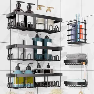 6-Pack Rustproof Stainless Steel Shower Caddy Set with Large Capacity– No Drill Adhesive Bathroom Organizer, Space-Saving Shower Shelves for Apartment Essentials, Bathroom/Kitchen Storage Home Decor