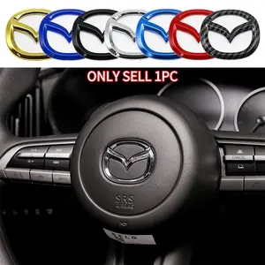 1pcs Mazda Car Steering Wheel Center Emblem Sticker, Scratch Resistant Wearable Decal, car interior decor, Personal Style for Mazda 3 6 Cx-3 Cx-5 Cx-8 Cx-9 Mx-5