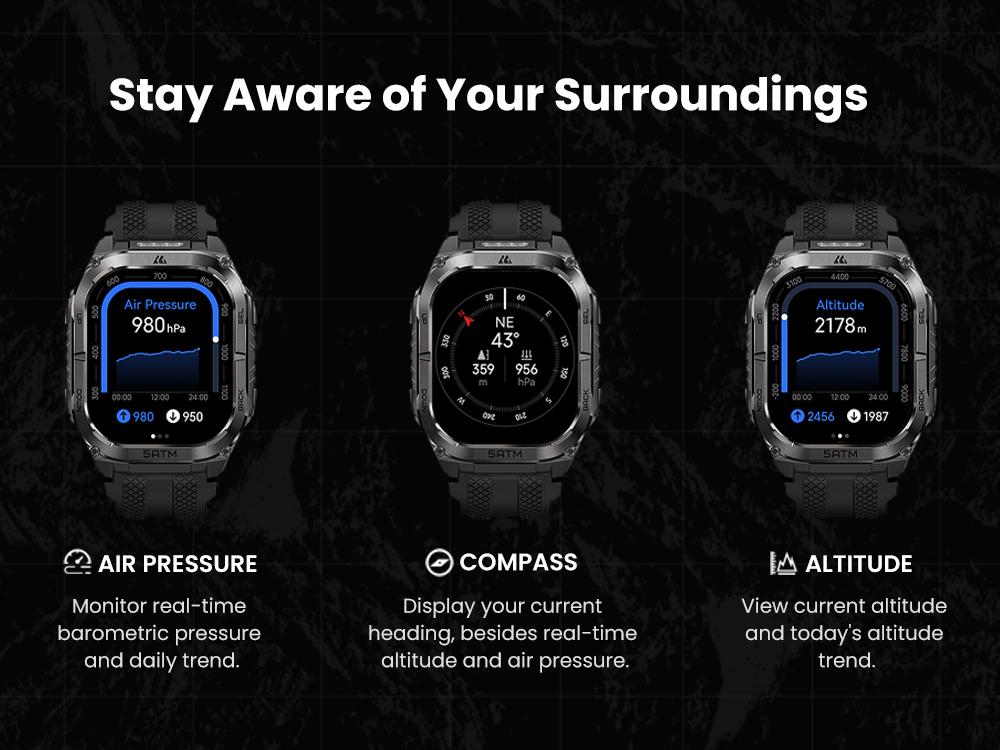 KOSPET Tank M4C Outdoor Smart Watch with GPS, 1.96" AMOLED Display, Built-in LED Flashlight & Walkie-Talkie, Long Battery Life, 50m Waterproof, Bluetooth Calls, 24/7 Heart Rate/Sleep Monitor