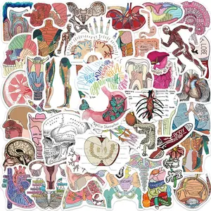 Organ Body Parts Series Graffiti Sticker, 50pcs/set Waterproof Self Adhesive Decor Paper, Decor Sticker for Gift Greeting Card Water Bottle Laptop Phone