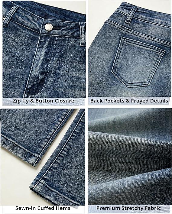 EMMIOL Women’s Y2K Vintage Denim Flare Jeans – Stretch Wide Leg Mid-Low Waist Casual Bootcut Jeans Outfit For Trendy Streetwear