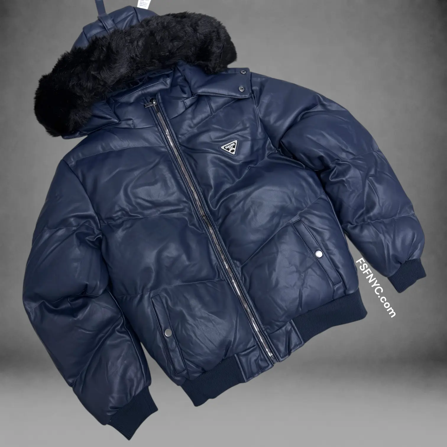 Leather Bomber Coat SYIP - Navy - 91878