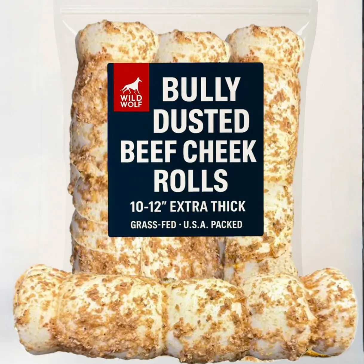 10-12” Bully-Dusted Beef Collagen Cheek Rolls (3 Pack) 100% Natural and Extra-Th...