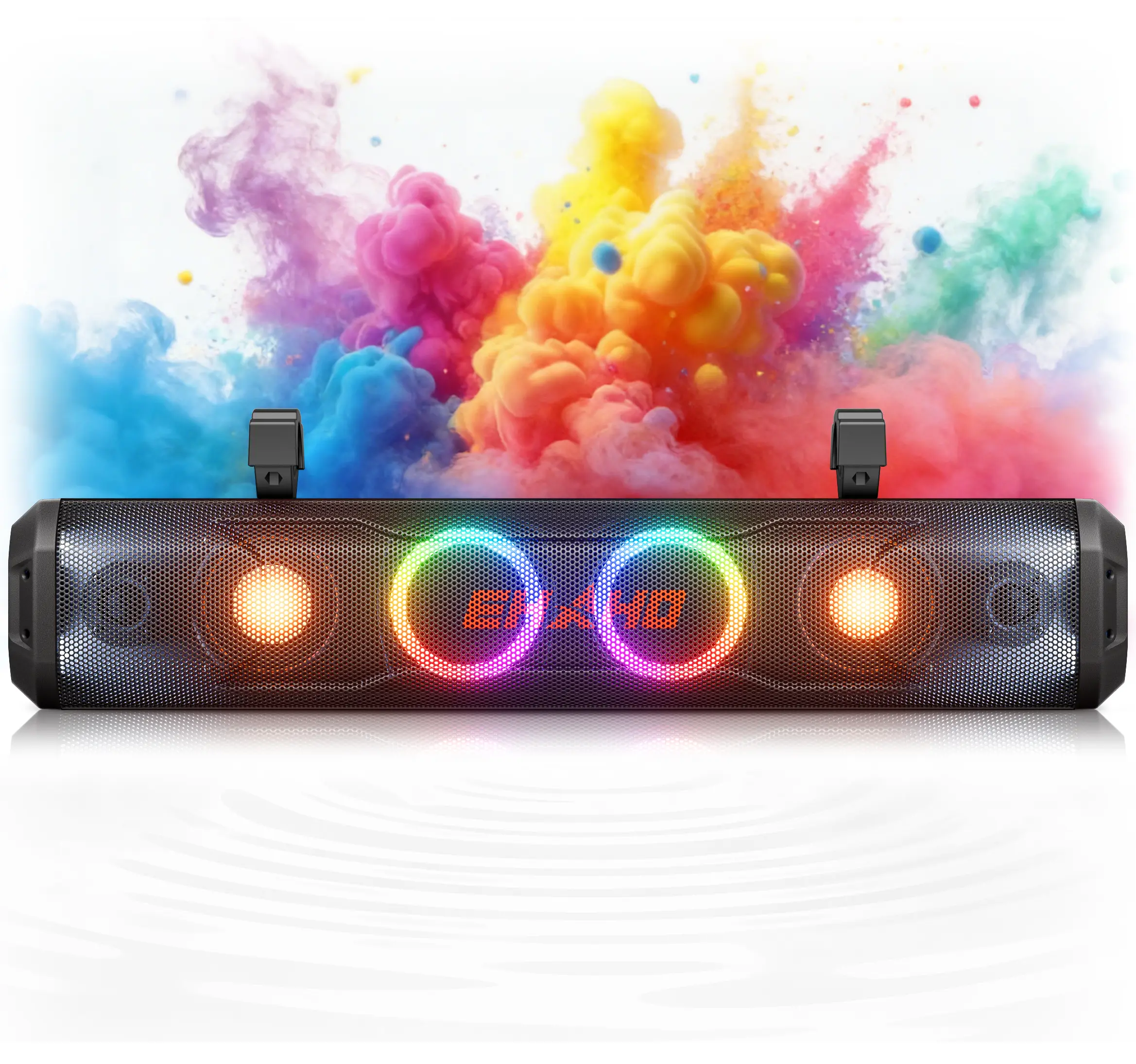 EHaho 26" UTV Sound Bar, 500W 6-Speaker Bluetooth Audio System with RGB LED Lights, IP66 Water-Resistant, Clamp-On Design for 1–2" Roll Bars, Compatible with Polaris RZR, CFMOTO & More