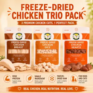 Peach Pet Freeze-Dried Chicken Trio Bite-Sized Dog Treats, 3-Pack, 3.5oz, High Protein, Clean Label, Nutrient-Rich Training Reward