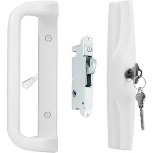 White Sliding Patio Door Handle Set with Key Cylinder, 3-15/16" Screw Hole Spacing, Replacement Handle Lock Set for Selected Sliding Glass Doors with Compatible Mortise Lock