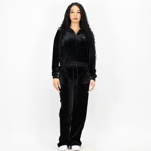 FB County Velour Tracksuit - Black, Long Sleeve Top & Pants, Comfortable Fit, Versatile Style for Various Outfits