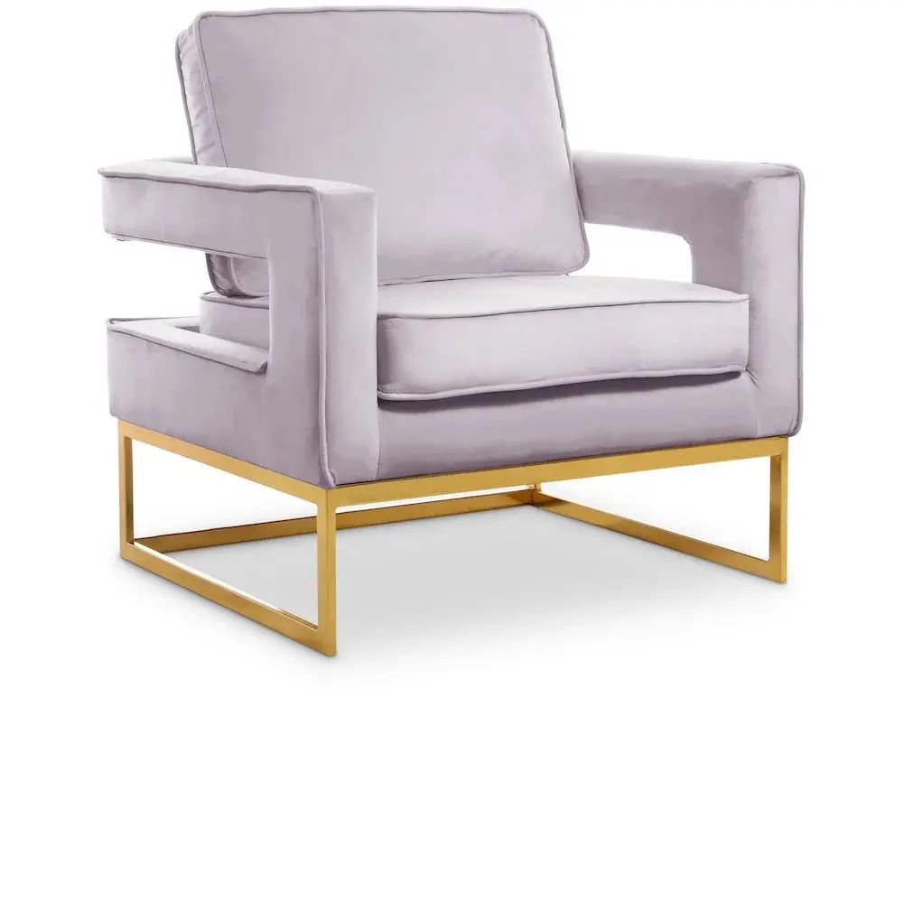 Meridian Furniture Noah Cream Velvet Accent Chair with Gold Iron Base