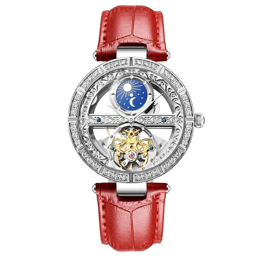 Unisex Sapphire Mirage Tourbillon Buckle Mechanical Watch, Resistant Multi-Material Celestial-Themed Luxurious Fashion Watch Accessory, Buckle Mechanical Watches, Resistant Mechanical Watches