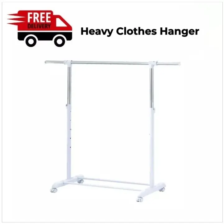 Heavy Clothes Hanger Adjustable Height Rolling Garment Rack Metal Chrome White Free Standing Hanging Organizer Accessories Laundry Hangable
