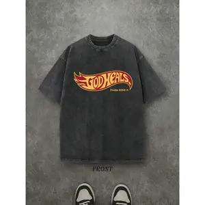 Unisex Christian "God Heals" T-Shirt - 230g Heavyweight Pure Cotton, Vintage Retro Washed Single-Sided Print, Comfortable Street Style Fall Shirt, Christian Scripture Gift Valentine's Day Valentine's Day gift hooded sweatshirt round-neck sweatshirt