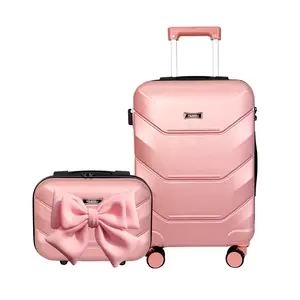 Upgraded Rose gold Carry-On Suitcase 13"+20" Set(Comes with a bow) No Check-InNeeded Built-In Cup Holder Hooks TSA Lock SwivelWheels Anti-Burst Zipper Phone Holder Essential TravelMust-Have,New Year gifts Rose Gold Luggage