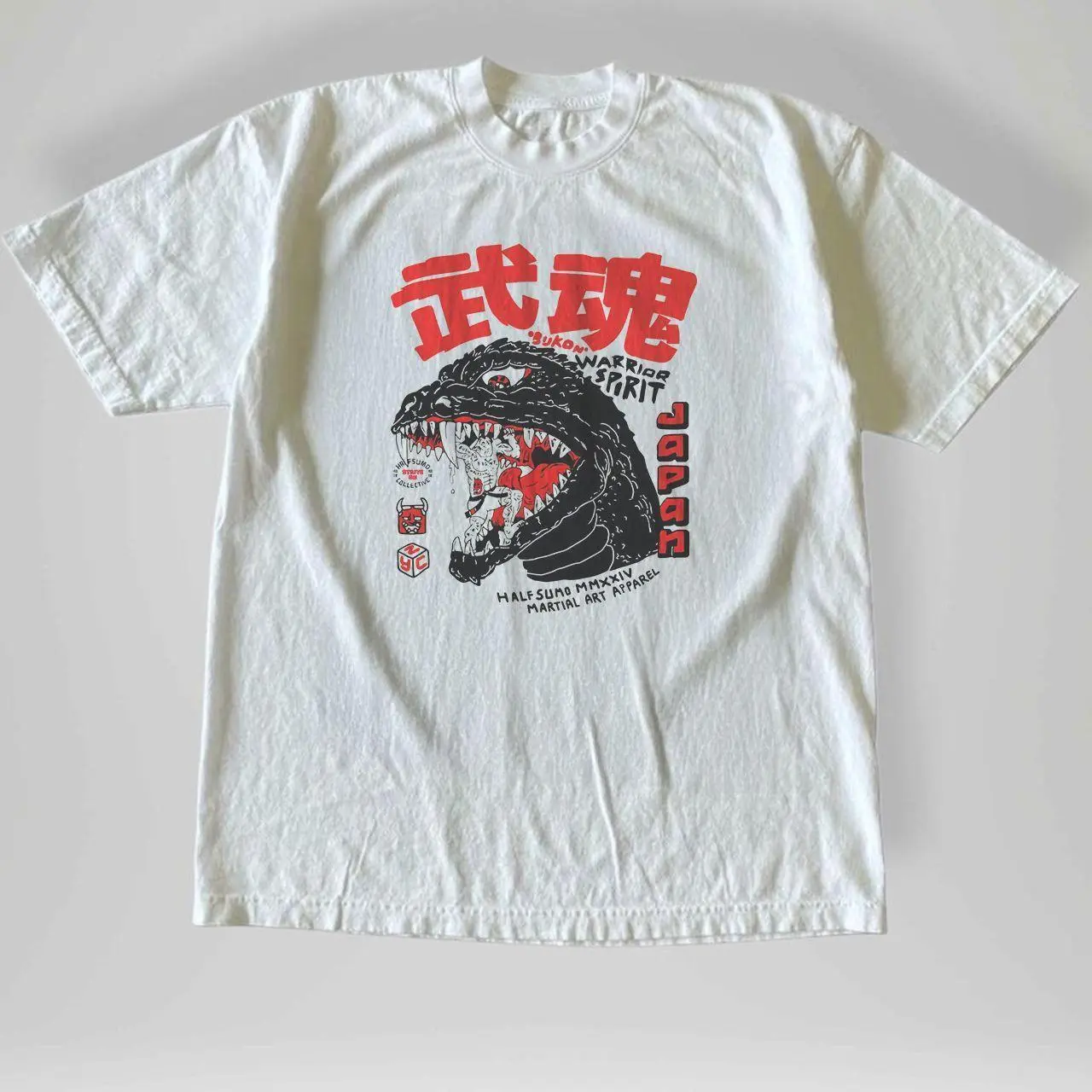Gildan Godzilla Half Sumo Bukon warrior spirit vintage design️️ - Gildan Men's White T-shirt
