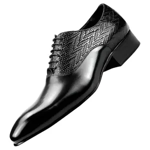 High-Grade Formal Office Oxfords Elegant Leather Business Lace-Up Shoe for Men - Pointed Toe, Genuine Cow Leather, Spring/Autumn Footwear - Boy