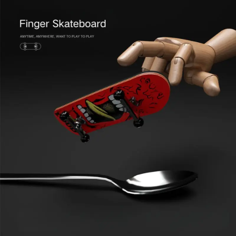 Maple Wood Fingerboard Skate Set, Mini Wooden Skateboard, Fidget Board, Stress Relief Tool, Fidgets for Anxiety, 9 Color Options, Artistic Patterns, Upgraded Bearings, Pocket Size, Ideal Gift for Boys