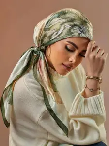 Women's Printed Headscarf Hat, Easy Wrap Hijab, Breathable Lightweight Design, Geometric Floral Pattern, Muslim Summer Fashion Accessory