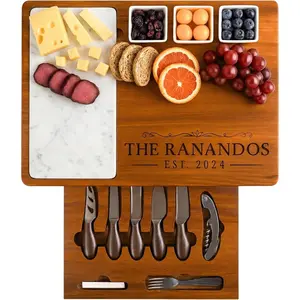 Personalized Charcuterie Board Set with Stainless Steel  - Custom Wedding, Bridal Shower, Anniversary, Engagement, Birthday  for Her, Women, Mom, warming, Couples, Mother's Day Gifts