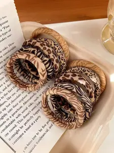 10-Piece Leopard Print Seamless Hair Ties, High Elasticity Ponytail Bands, Gentle on Hair, Casual Style, All Seasons Hair Accessories