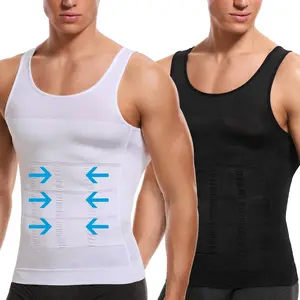 2 Pack Menswear Body Shaper Shapewear Vest Compression Tank Top Underwear Sleeveless Breathable Tummy Control Lightweight Stretchy Sports Soft Suits Fitted Shirt Chest Protector Plain Fabric Gym
