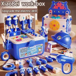 Hippo Xiao Bei Simulation Tool Box Toy, Children Role Play Drill Screw Assembly Kit, DIY Repair Workshop Educational Toy for Kids