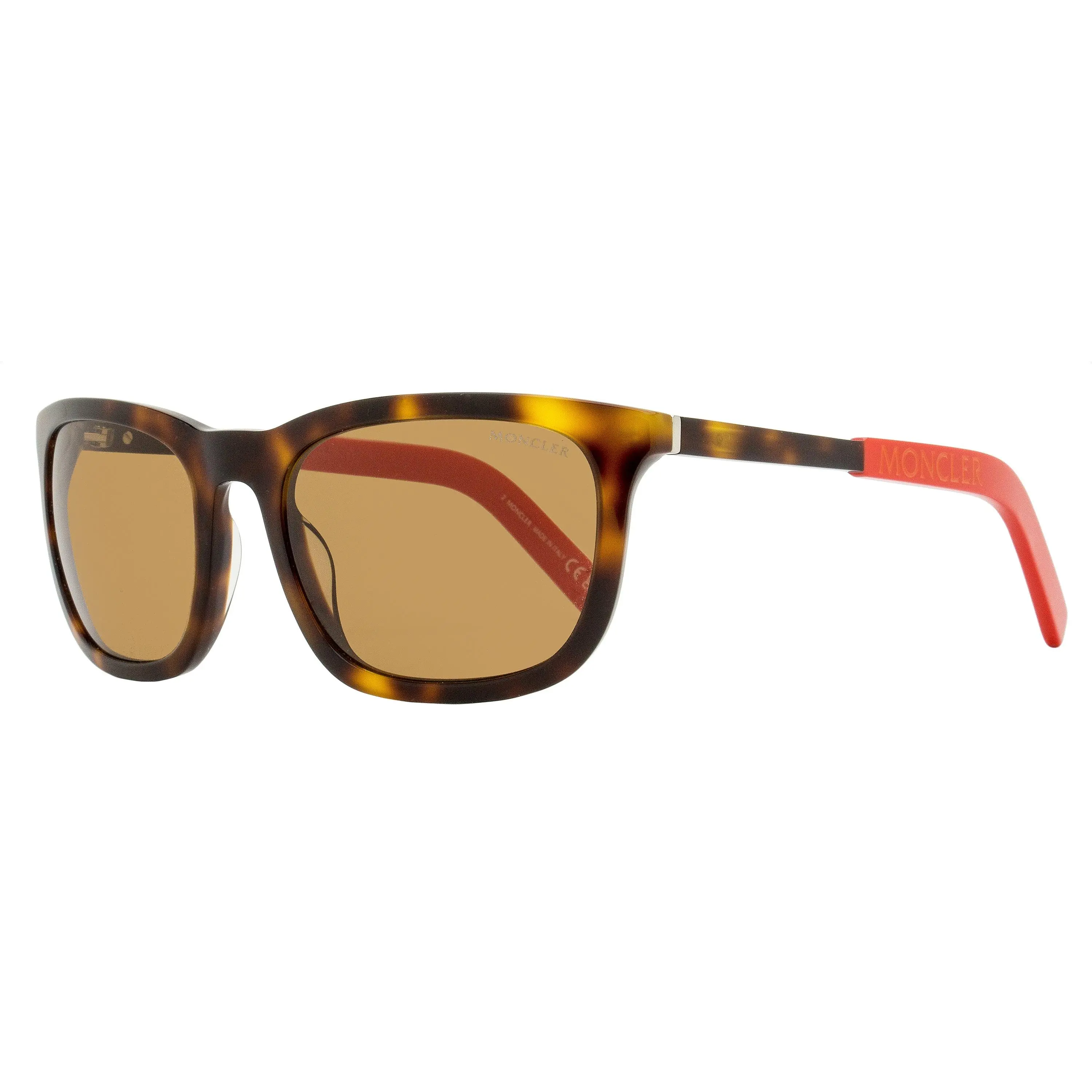 MONCLER Kolligian ML0290 Unisex Rectangular Sunglasses in Havana/Red, Dual Tone Acetate Frame with Laser Etched Logo & UV Protection - 57mm, Fashionable, Full Rim, Unisex Names, Functional, Eyewear Fashion, Laser Logo, Uv Protected, Rectangle, Designer-In